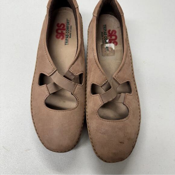 SAS Brown Leather Mary Jane Flats Shoes Womens 9.5 Comfort Classic Slip On - Picture 3 of 7